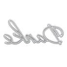 Eine metallische Stanzschablone mit dem Schriftzug "Darling" in Schreibschrift, seitenverkehrt auf weiß - perfekt zum Basteln mit der Stanzschablone: Schriftzug Danke von Stanzenshop.de oder zum Erstellen von Dankeskarten.