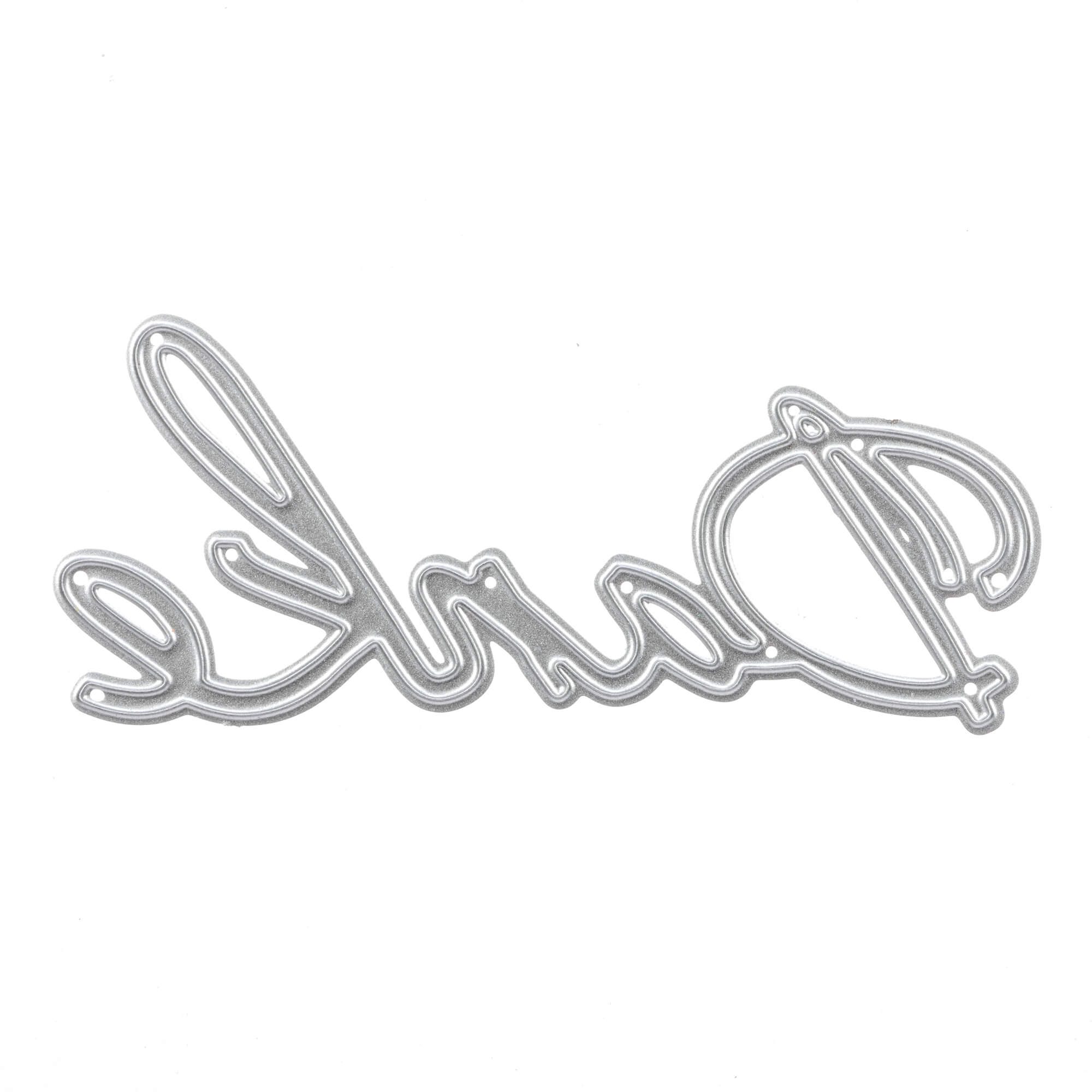 Eine metallische Stanzschablone mit dem Schriftzug "Darling" in Schreibschrift, seitenverkehrt auf weiß - perfekt zum Basteln mit der Stanzschablone: Schriftzug Danke von Stanzenshop.de oder zum Erstellen von Dankeskarten.