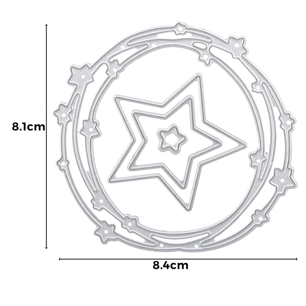 Ein Bild eines Sternenkranzes (Metallstanze) mit Maßangaben für Bastelprojekte von Stanzenshop.de.
