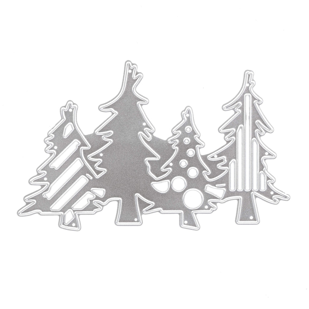 Eine Tannenbäume-Stanzschablone auf weißem Hintergrund für Weihnachtskarten von Stanzenshop.de.