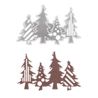 Die Stanzschablone: Tannenbäume von Stanzenshop.de beinhaltet eine Metallstanze und einen passenden braunen Papierausschnitt von stilisierten Tannenbäumen - ideal für Scrapbooking oder Weihnachtskarten Basteln mit einem einzigartigen Design.