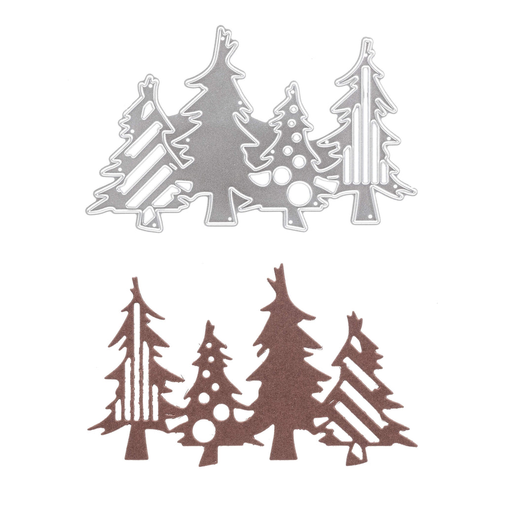 Ein Satz Stanzenshop.de Tannenbäume zum Erstellen von Weihnachtskarten.