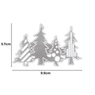 Die Stanzenshop.de Stanzschablone: Tannenbäume ist eine silberne Metallstanze mit fünf abstrakten Tannenbäumen (5,7 x 9,9 cm), ideal für Scrapbooking oder Weihnachtskarten Basteln, und auf einem weißen Hintergrund abgebildet.