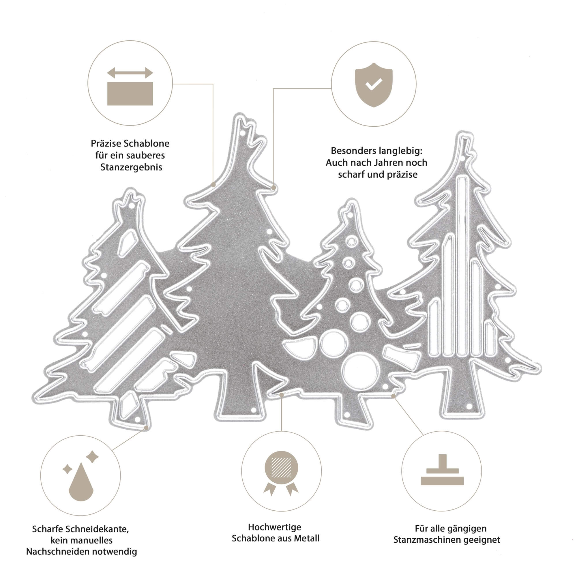 Die Stanzschablone von Stanzenshop.de: Tannenbäume-5 Metall-Baumstümpfe mit präzisen, haltbaren, scharfen Kanten und Top-Qualität-ideal für Weihnachtskarten Basteln oder Scrapbooking mit den meisten Stanzmaschinen.