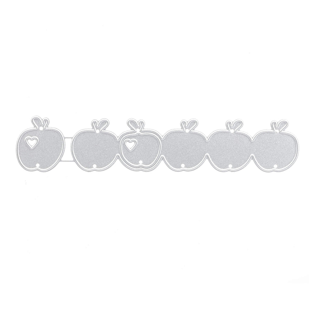 Eine Reihe apfelförmiger Stanzschablonen: Apfelreihe von Stanzenshop.de auf weißem Hintergrund.