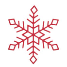 Die "Stanzschablone: Schneekristall" von Stanzenshop.de zeigt eine rote, sechsarmige geometrische Schneeflocke auf weißem Grund - ideal für Bastelprojekte im Winter oder zur festlichen Gestaltung eines Schneekristalls.