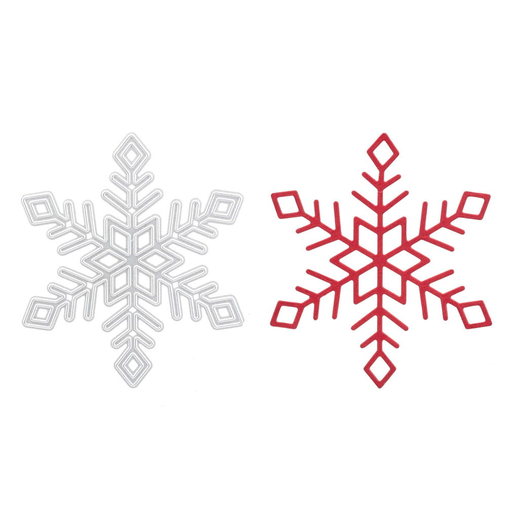 Winterprojekte: Zwei Stanzschablonen: Schneekristall-Schneeflocken auf weißem Hintergrund von Stanzenshop.de.