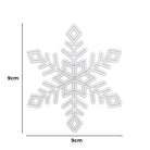 Die Stanzschablone: Schneekristall von Stanzenshop.de ist eine 9 cm große silberne Schneeflockenstanze, beschriftet mit Maßen auf der linken und unteren Seite - ideal für winterliche Bastelprojekte.