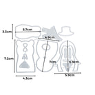 Stanzschablone: Teddy, Schneemann, Pinguin" von Stanzenshop.de werden einzeln mit schwarzen Maßlinien und Zentimeterangaben präsentiert. Jede Stanzform ist separat abgebildet und ideal für Bastelprojekte geeignet.