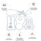 Die Stanzschablone von Stanzenshop.de: Teddy, Schneemann, Pinguin ist mit deutschen Etiketten versehen und bietet präzise Metallstanzen - perfekt für Bastelprojekte und kompatibel mit den meisten Stanzmaschinen.