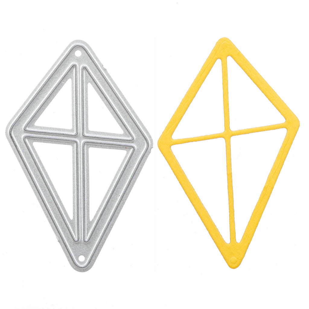 Ein Paar gelbe Stanzschablonen: Drache-Dreiecke auf weißem Hintergrund, von der Marke Stanzenshop.de.