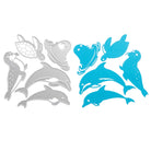 Stanzschablone: Meerestiere von Stanzenshop.de-Metallstanzen von Schildkröte, Robbe, Delfin und Walross mit passenden blauen Ausschnitten. Ideal für kreatives Scrapbooking oder Bastelprojekte.