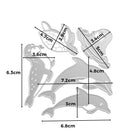 Die Stanzschablone von Stanzenshop.de: Meerestiere enthält 5 Metallic-Tierstempel - Meeresschildkröte, Delfin, Wal, Robbe und Qualle - in den angegebenen Zentimetergrößen. Ideal für Bastelprojekte und Scrapbooking.