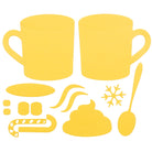 Zwei gelbe Tassenformen mit Heißgetränke-Motivausschnitten - perfektes Bastelzubehör zum Gestalten von Tassen oder als Stanzschablone: Tassen von Stanzenshop.de.