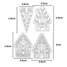 Die "Stanzschablone: Vier kleine Knusperhäuser" von Stanzenshop.de enthält vier Metallformen (Höhe 4,8-5cm, Breite 2,8-3,9cm), ideal für die Herstellung von Lebkuchenhäusern in Ihren Winterszenen.