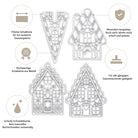 Die Stanzenshop.de Stanzschablone: Vier kleine Knusperhäuser enthält präzise, langlebige Metallstempel - perfekt zum Basteln von festlichen Knusperhäusern oder einer zauberhaften Winterlandschaft mit Ihrer Stanzmaschine. Kompatibel und hochwertig für kreative Projekte.