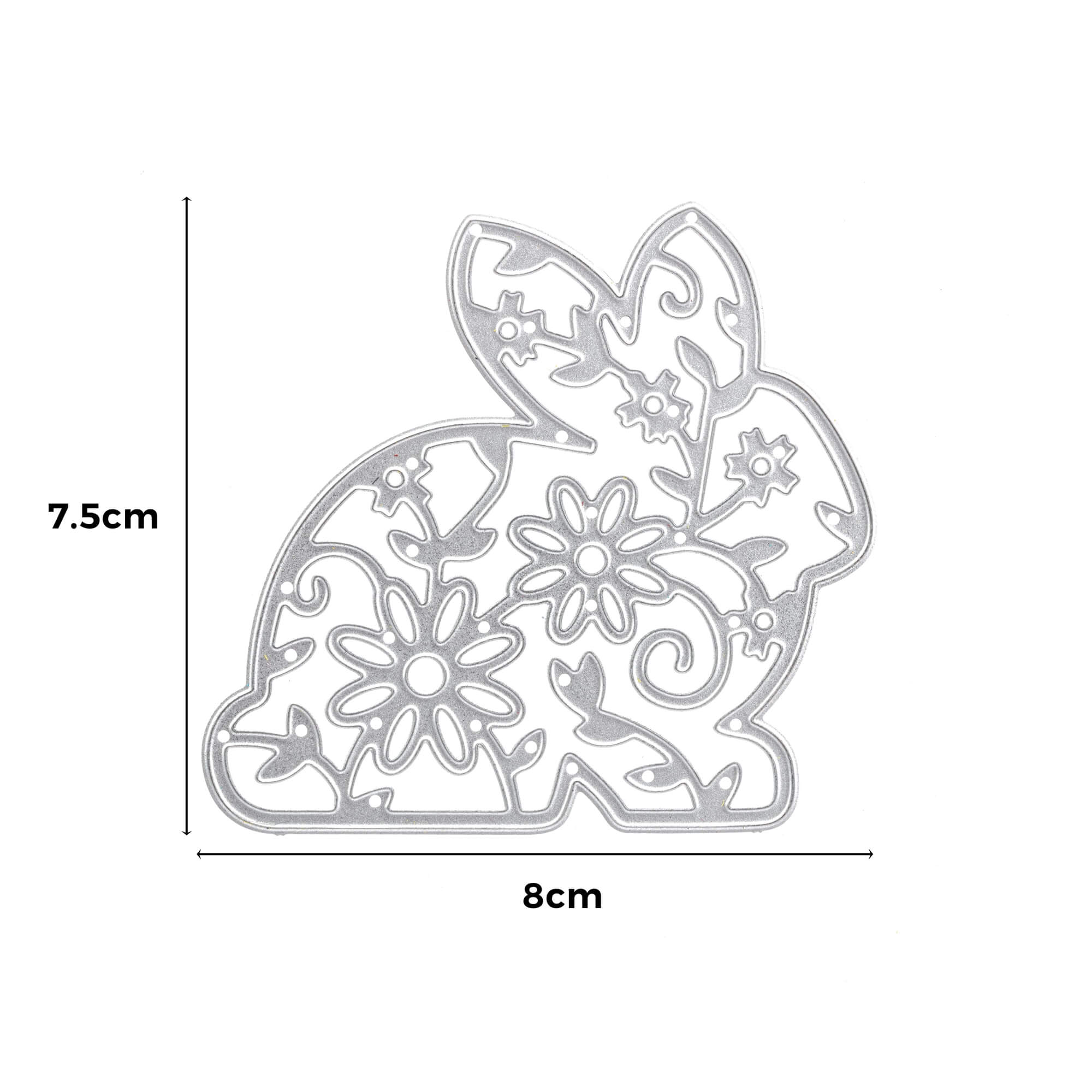 Die Stanzschablone "Hase mit Blumenmuster" von Stanzenshop.de (7,5 x 8 cm, silber) ist perfekt für Grußkarten und kreative Bastelprojekte geeignet.