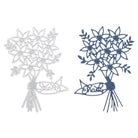 Zwei Blumenstrauß-Ausschnitte (silber & dunkelblau) mit einer "Danke"-Schleife - ideale Stanzschablone: Blumenstrauß von Stanzenshop.de für Scrapbooking oder kreative Bastelprojekte.