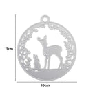 Dieses runde Silberornament von Stanzenshop.de zeigt die Stanzschablone: Reh mit Hase in der Mitte mit einer dekorativen Umrandung. Ideal für Bastelprojekte oder Scrapbooking, es misst 11 cm hoch und 10 cm breit.