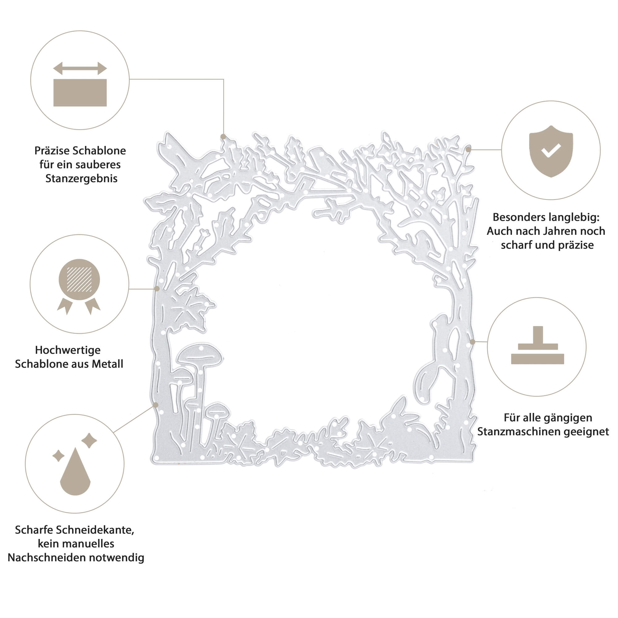 Die Stanzschablone: Herbstwald von Stanzenshop.de überzeugt mit detailreichem Waldmotiv, scharfen Kanten, hoher Präzision und Haltbarkeit. Kompatibel mit gängigen Maschinen - perfekt für herbstliche Bastelprojekte!.