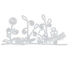 Die Stanzschablone: Blumen mit Schnecken von Stanzenshop.de enthält silberne Stanzteile von Blumen, Blättern und einer Schnecke - ideal für Bastelprojekte wie Scrapbooking oder Kartengestaltung.