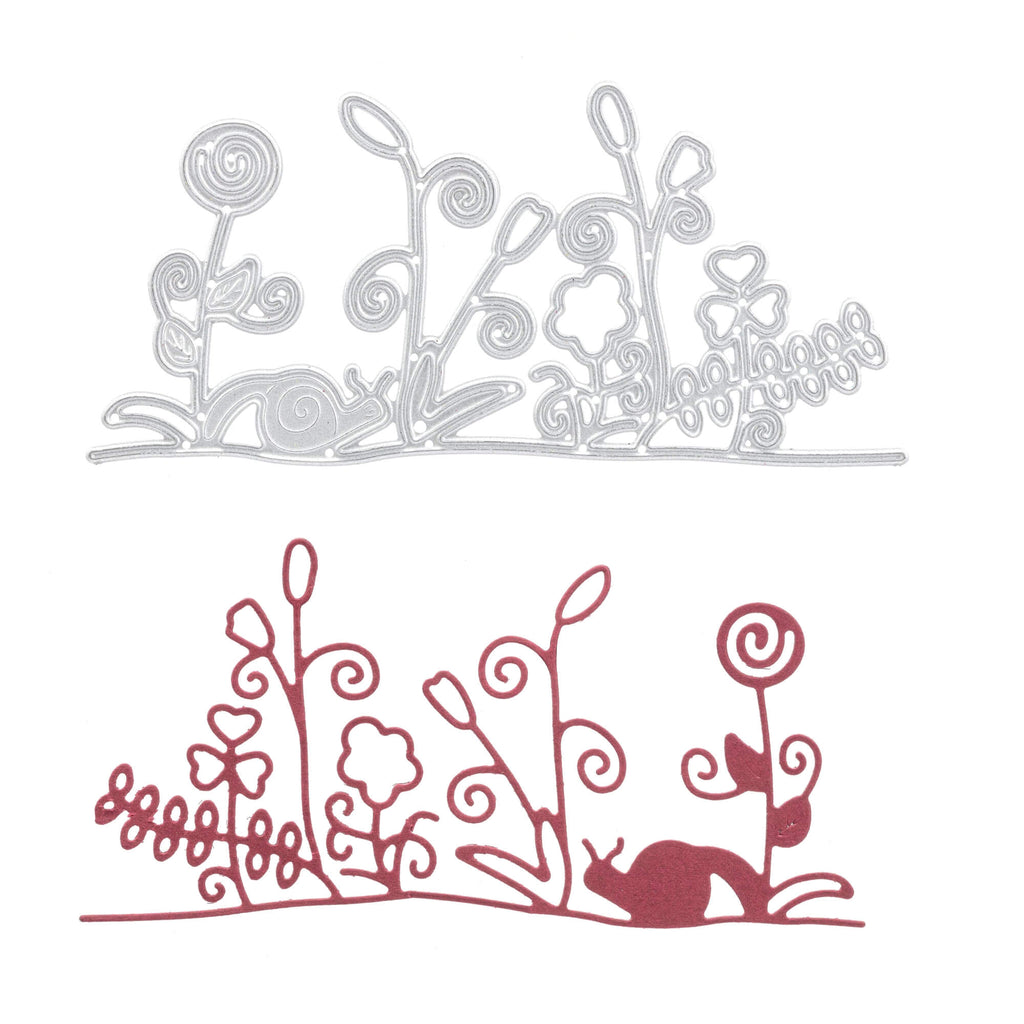 Zwei verschiedene Stanzenschop.de Stanzschablonen-Designs mit Blumen mit Schnecken für kreative Bastelprojekte.