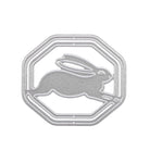 Stanzschablone: Hase im Rahmen von Stanzenshop.de - silbernes Metallelement mit achteckigem Rand und Hasen-Ausstanzung in der Mitte, perfekt für kreative Osterdekoration.