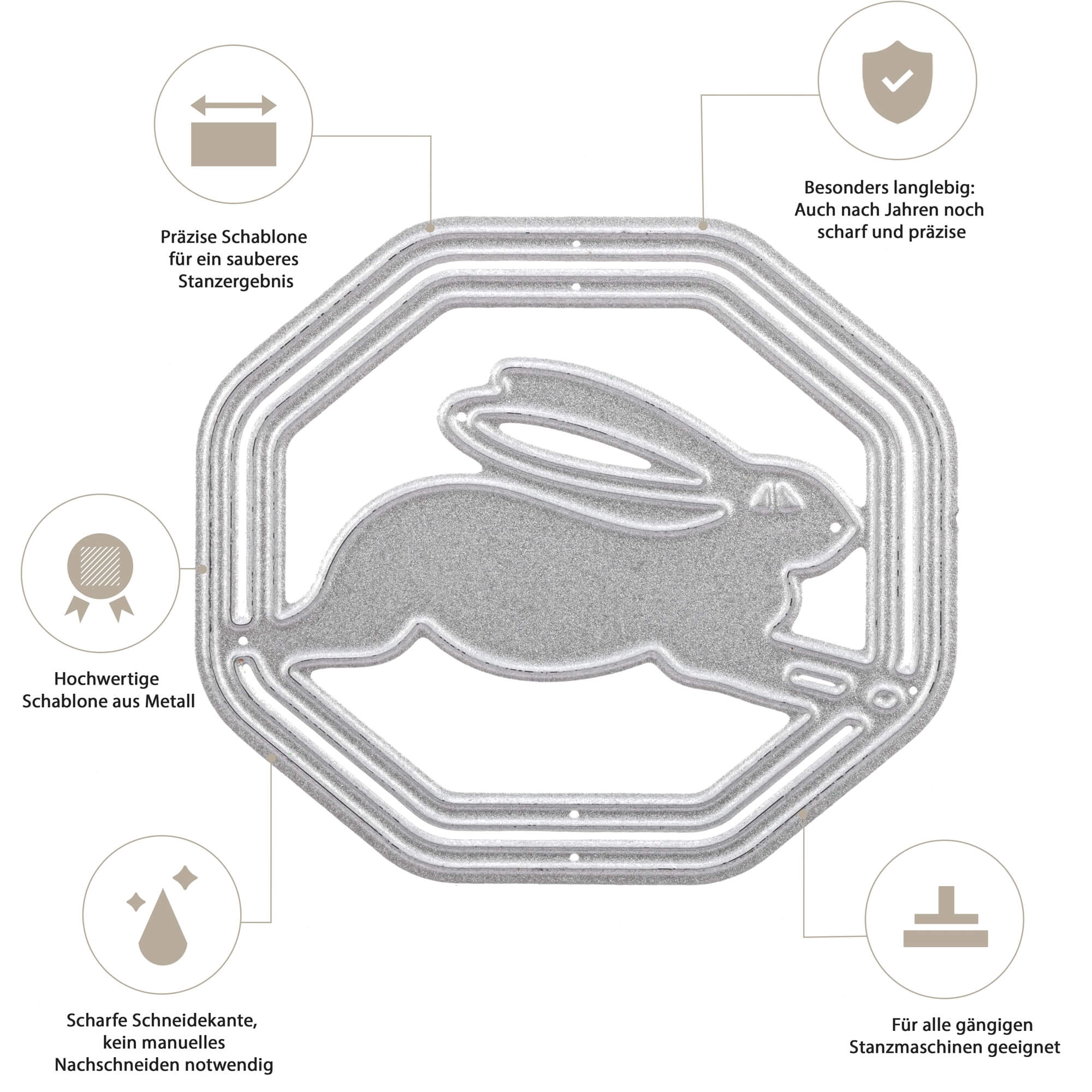 Stanzschablone: Hase im Rahmen von Stanzenshop.de - das detailreiche Hasenmotiv im Rahmen ist die perfekte Osterdekoration und überzeugt durch liebevolles Design und hochwertige Verarbeitung.