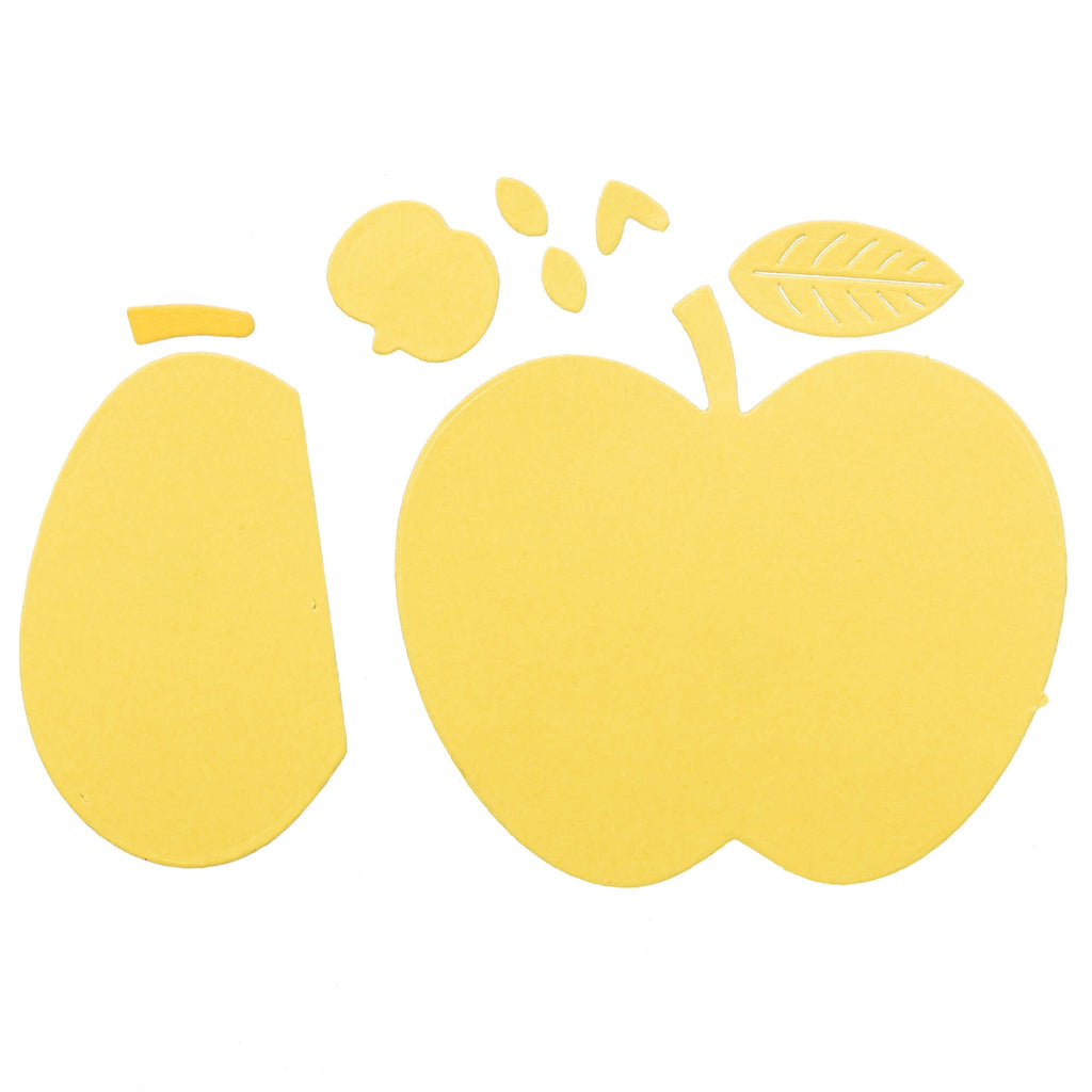 Eine kreative Stanzschablone eines gelben Apfels von Stanzenshop.de auf weißem Hintergrund.