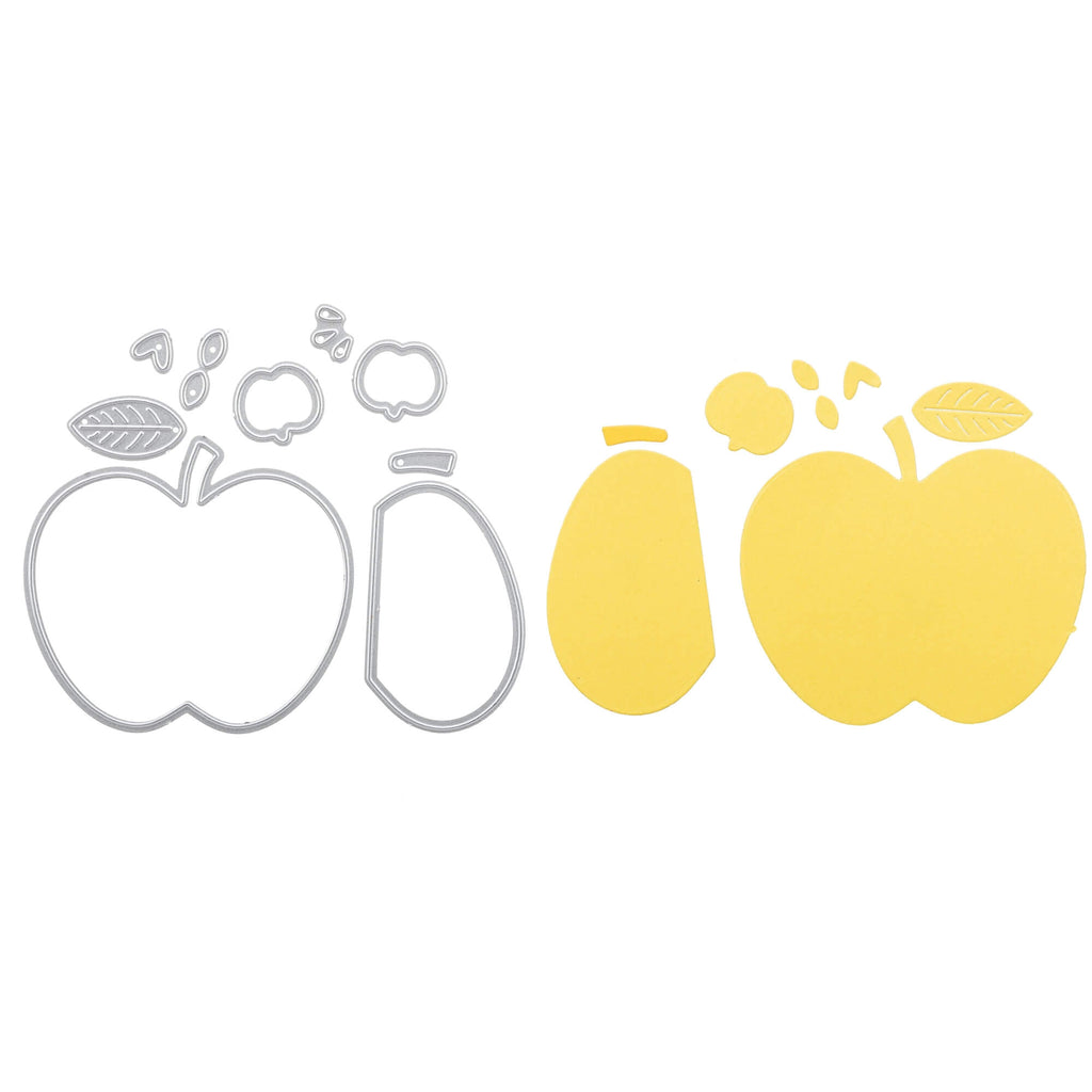 Ein Satz Stanzenshop.de-Stanzschablonen: Apfel mit einem Apfel und einer Banane, die die Kreativität fördern.