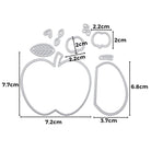 Gestalten Sie einzigartige Projekte zum Thema Apfel mit der Stanzschablone: Apfel von Stanzenshop.de enthält Stanzteile für ganze Äpfel, Scheiben, Blätter, Kerne und Stiele mit Größenbeschriftung. Ideal für Scrapbooking und Bastelarbeiten.