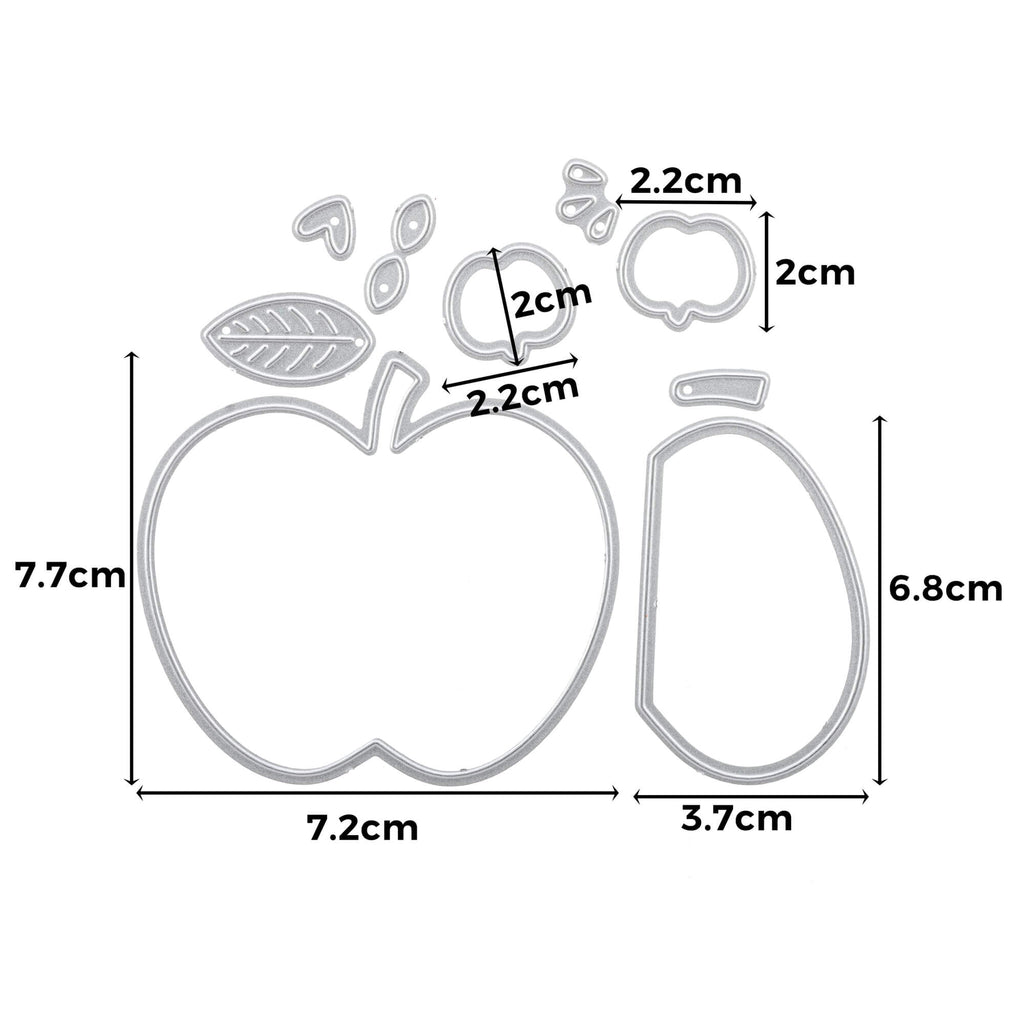 Ein kreatives Diagramm, das die Maße einer Stanzschablone zeigt: Apfel unter Verwendung einer Schablone von Stanzenshop.de.
