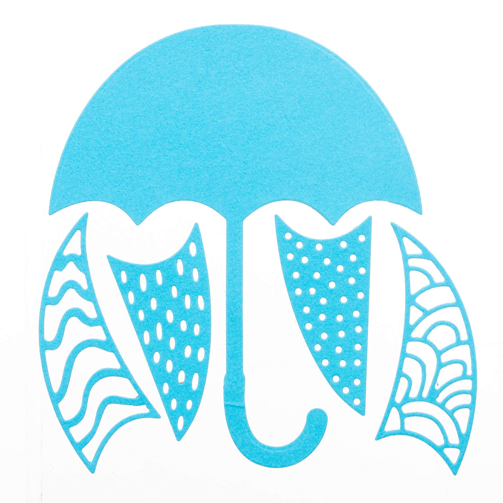 Ein blauer Regenschirm (Regenschirm) mit Punkten (Stanzschablone: Regenschirm), geeignet für Bastelprojekte (Bastelprojekte).