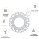 Die Stanzschablone: Herzrand von Stanzenshop.de ist eine runde Metallstanze mit herzförmigen Ausschnitten, bekannt für ihre Präzision, Haltbarkeit und Kompatibilität mit Standardmaschinen - ideal für Scrapbooking-Projekte.