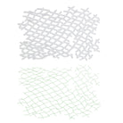 Zwei sich überlappende, unregelmäßige Gittermuster auf Weiß - Grau über Hellgrün - erzeugen einen maritimen Look, inspiriert von der Stanzenshop.de Stanzschablone: Fischernetz Scrapbooking Stanzform.