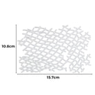 Die Stanzschablone: Fischernetz von Stanzenshop.de ist eine weiße Kunststoffstanze (10,8 cm x 15,7 cm) mit netzartigem Muster, perfekt für kreatives Scrapbooking oder maritime Projekte. Die Maße sind vor einem einfarbigen Hintergrund beschriftet.