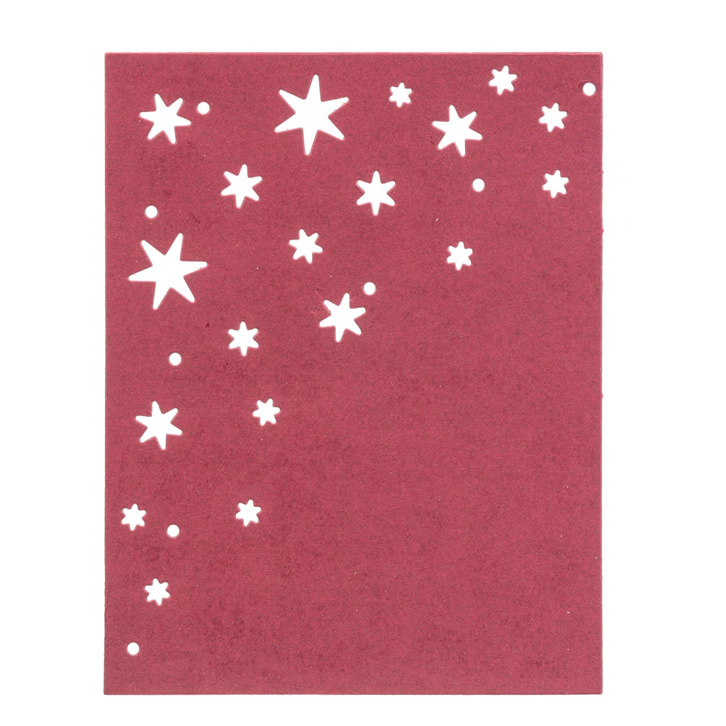Ein roter Hintergrund mit weißen Sternen von der Stanzschablone „Platte mit Sternen“ von Stanzenshop.de.