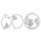 Drei silberne Metall-Stanzschablonen mit Fischglas- und Fischmotiven sowie Algenakzenten von Stanzenshop.de, abgebildet auf weißem Hintergrund - ideal zur Kombination mit der Stanzschablone: 3D Vogel im Kreis in kreativen Projekten.