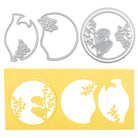 Drei Stanzformen aus Metall und gelbe Papierausschnitte mit der "Stanzschablone: 3D Vogel im Kreis" von Stanzenshop.de-ideal für kreative Kartengestaltung oder Vogelmotiv basteln!.