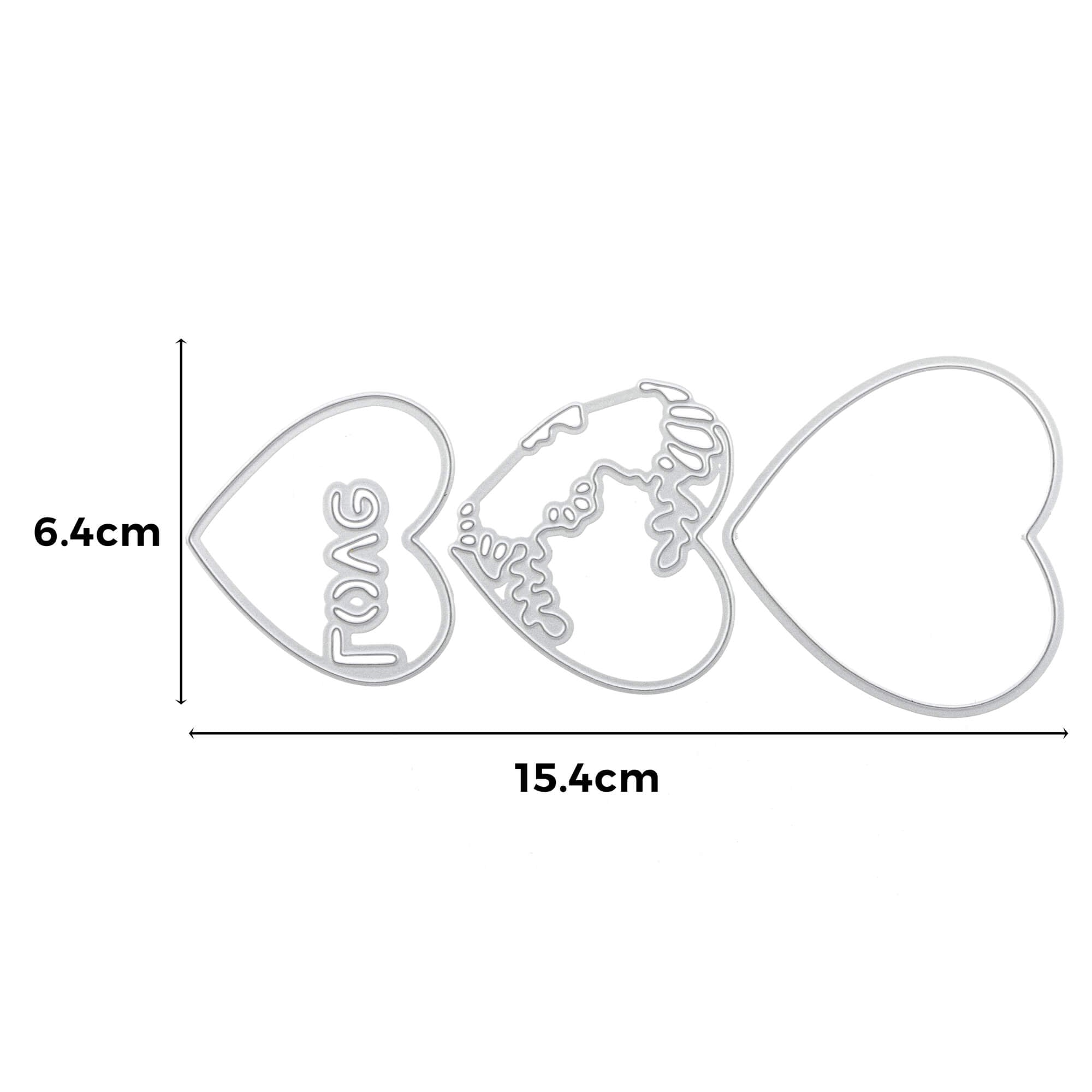 Die Stanzschablone: 3D Herz von Stanzenshop.de besteht aus drei herzförmigen Ausstechern aus Metall, die insgesamt 6,4 cm hoch und 15,4 cm breit sind - ideal für Bastelprojekte oder handgemachte Karten mit einzigartigem Touch.