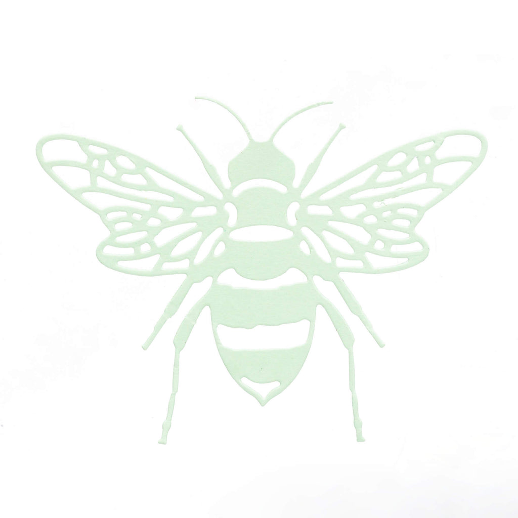 Eine Stanzschablone: Biene von Stanzenshop.de auf weißem Hintergrund, die für Bastelarbeiten verwendet werden kann.