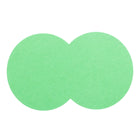 Zwei sich überlappende grüne Papierkreise mit leicht geschwungenen Linien auf Weiß, ideal für Gastgeschenke oder kreative Geschenkverpackungen mit der "Stanzschablone: Kissenschachtel" von Stanzenshop.de.
