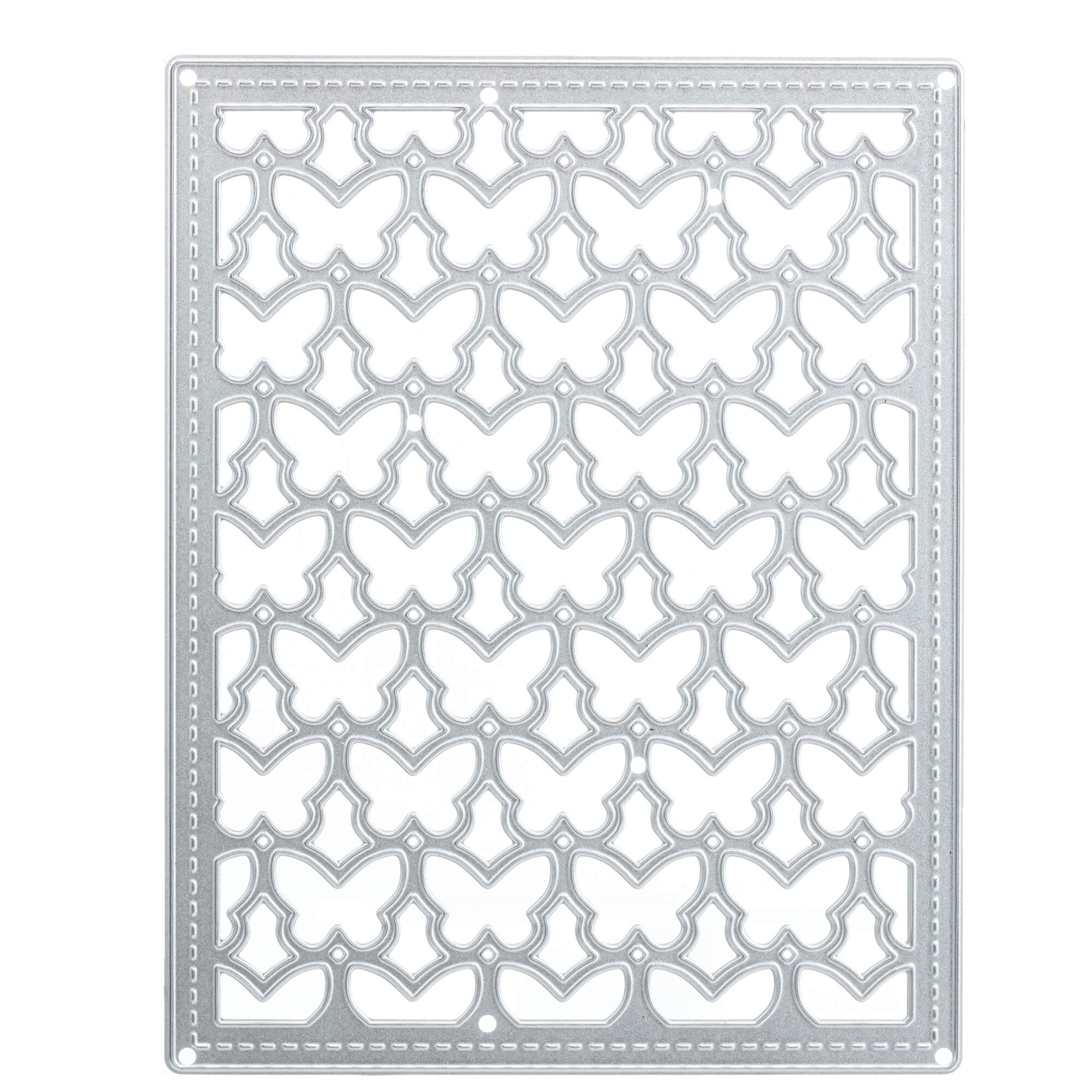 Die rechteckige Stanzenshop.de Stanzschablone: Kleine Schmetterlinge bietet Reihen von Schmetterlingsausschnitten - ideal für Scrapbooking und kreative Bastelprojekte.