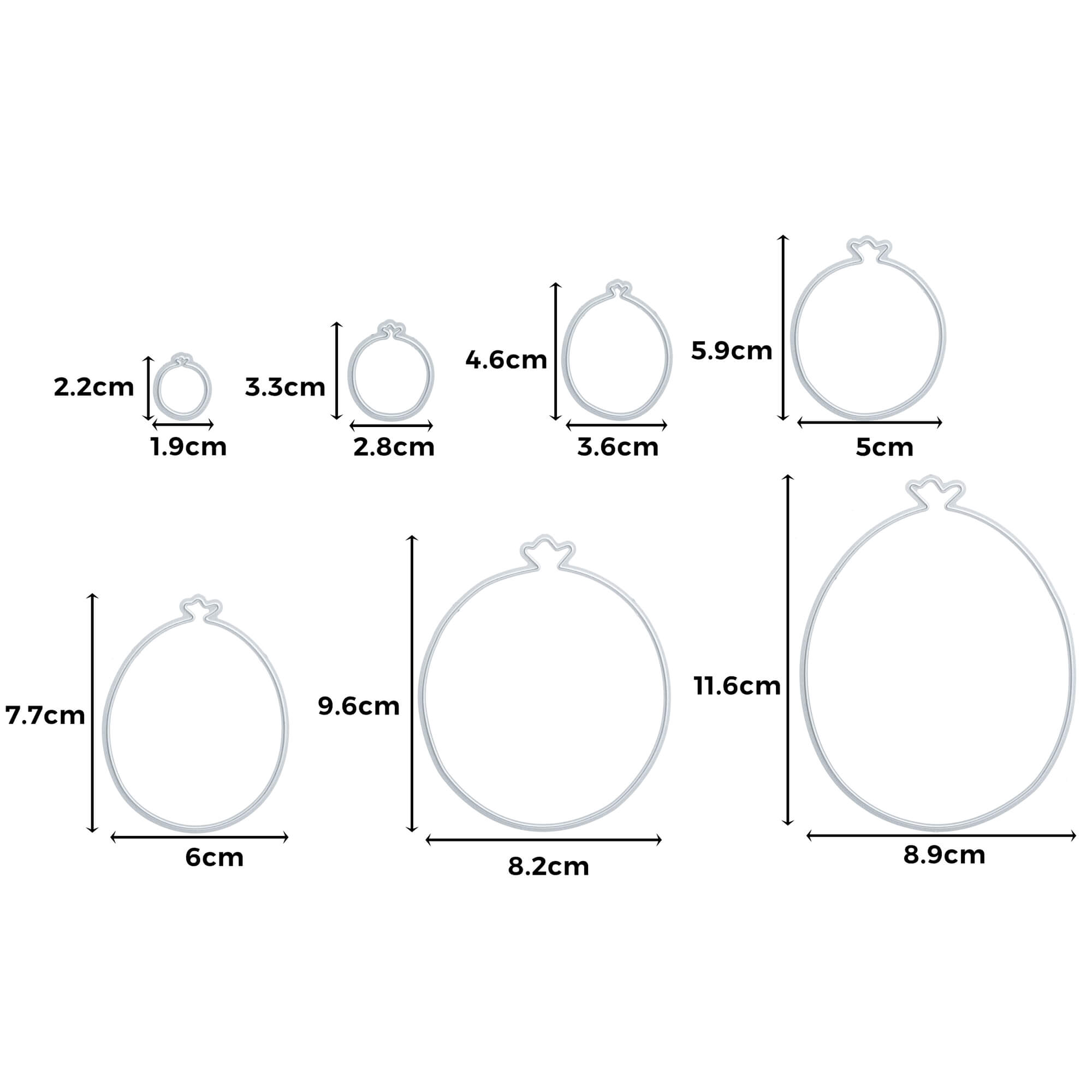 Die Stanzschablone: Luftballons in 7 Größen von Stanzenshop.de bietet Ballonstanzen von 1,9cm x 2,2cm bis 8,9cm x 11,6cm, ideal für Scrapbooking oder das Basteln von einzigartigen Geburtstagskarten.