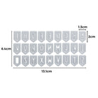 Die Stanzschablone "Wimpelkette mit Buchstaben" von Stanzenshop.de umfasst Metall-Banner-Dies in drei Reihen (6,4 x 13,1 cm); jede Wimpelkette ist 2 cm hoch, 1,3 cm breit - ideal für individuelle Alphabet-Deko.