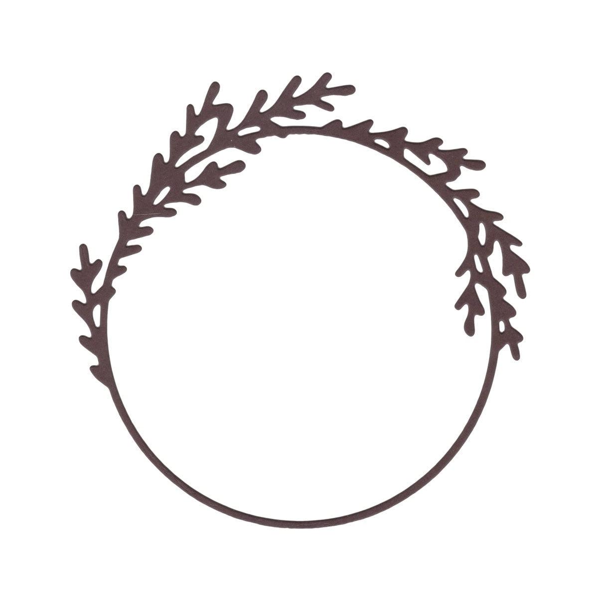 Die "Stanzschablone Kranz mit Zweigen" von Stanzenshop.de ist ein runder Rahmen mit Zweigverzierungen oben links und unten rechts - perfekt als filigrane Kranz-Stanze für vielfältige Bastelprojekte.