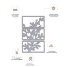 Die Stanzschablone Fenster mit Baumzweigen von Stanzenshop.de zeichnet sich durch drei rechteckige Abschnitte, präzise scharfe Kanten und ein robustes Design aus - perfekt für Karten und Bastelarbeiten, mit deutschem Text und Symbolen, die die wichtigsten Vorteile zeigen.