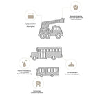 Die Stanzschablone große Fahrzeuge: Bus, Schulbus, Feuerwehr von Stanzenshop.de schneidet präzise und langlebig - perfekt für Karten, Einladungen oder Kindergeburtstage im Bastelprojekt Fahrzeuge.