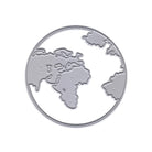 Die "Stanzschablone Weltkarte im Kreis" von Stanzenshop.de zeigt Europa, Afrika und Teile Asiens als metallische Kontur in einem Kreis auf weißem Grund-ideal für Weltentdecker und kreative Reiseprojekte.