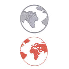 Die Stanzschablone Weltkarte im Kreis von Stanzenshop.de zeigt zwei stilisierte Weltkarten - eine grau, eine rot - mit Afrika, Europa und Teilen Asiens im Kreis, ideal für die Planung Ihres nächsten Reiseprojekts.